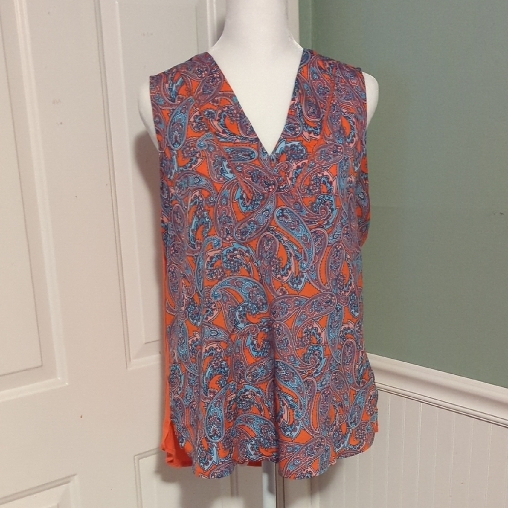 The Limited Large V Neck Paisley Tank Top Coral Orange